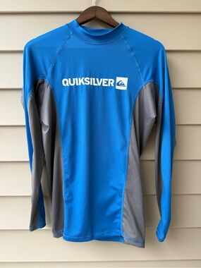 Quiksilver Blue Gray Long Sleeve Rash Guard UPF Swim Shirt Men’s L